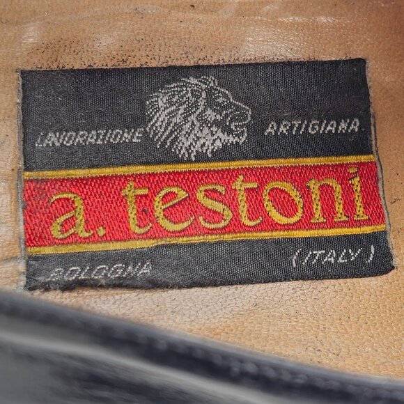 Vintage A. Testoni Men's 8 Italian Black Calf Leather Dress Shoe Cap-toe Oxfords - Picture 13 of 16